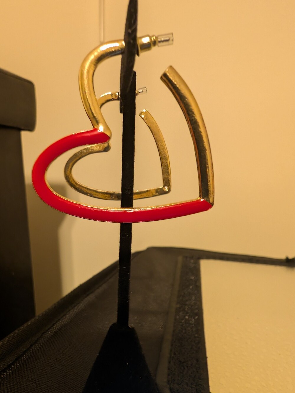 Gold and Red Heart Hoop Earrings